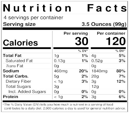 Nutrition Facts for Chunky Marinara Sauce - 14oz