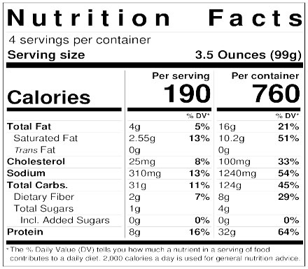 Nutrition Facts for Portabella and Shiitake Ravioli - 14oz