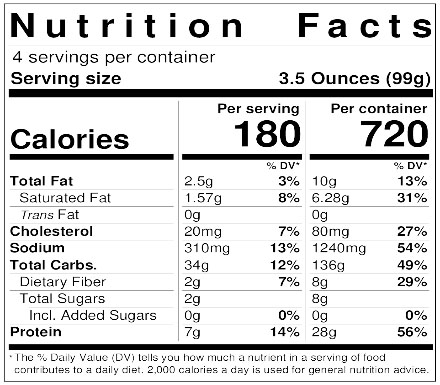 Nutrition Facts for Sweet Corn & Caramelize Onion Ravioli - 14oz